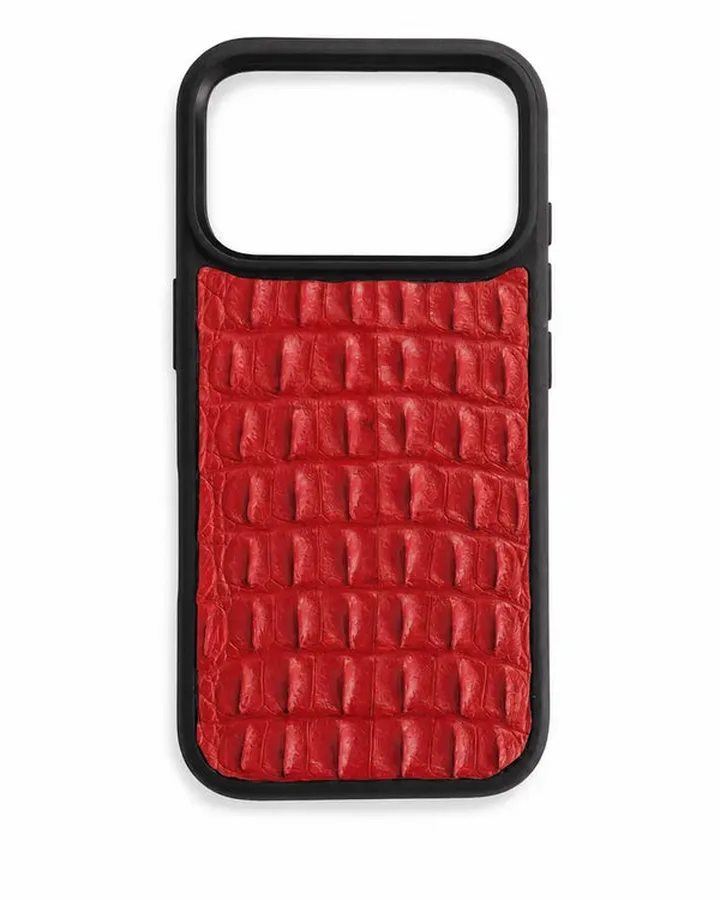 Red hornback crocodile leather iPhone 17 Pro case, PRD-127636