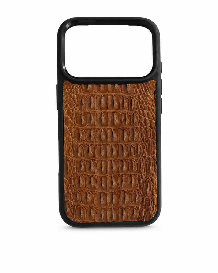 Brown hornback crocodile leather iPhone 17 Pro case, PRD-127645