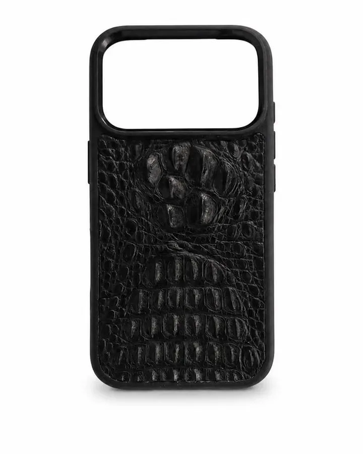 Black hornback crocodile leather iPhone 17 Pro case, PRD-127652
